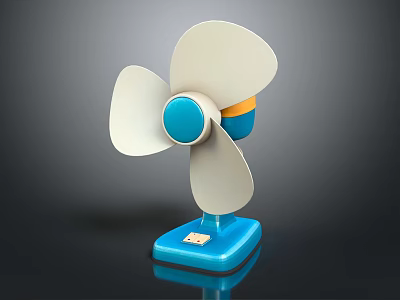 Modern Air Cooler Fan With White Blades Blue Base And Orange Center Design For Home Use 3d model
