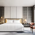 Elegant Hotel Guest Room Featuring Large Bed White Bedding City View And Striped Walls