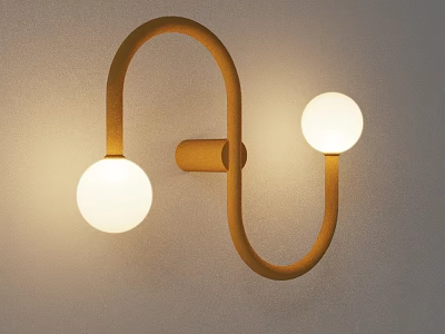 Modern Curved Gold Wall Lamp With Double Globe Lighting For Home Decor 3d model