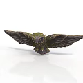 Bronze Owl Statue With Spreading Wings In Flight On White Background
