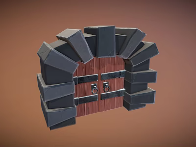 Medieval Arched Door Design With Gray Stone Frames Wooden Panels And Metal Knockers 3d model