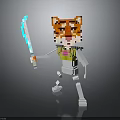Stylized Pixel Art Character With Tiger Head Skeleton Body Glowing Sword And Green Vest