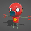 Red Robot With Big Eyes Helmet Head Yellow Diamond Chest Green Arms On Gray Background