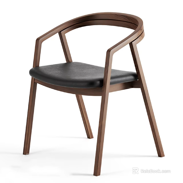 Modern Wooden Armchair With Black Leather Seat And Curved Armrests Contemporary Design 3d model 