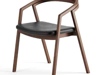 Modern Wooden Armchair With Black Leather Seat And Curved Armrests Contemporary Design 3d model