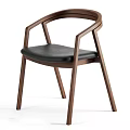 Modern Wooden Armchair With Black Leather Seat And Curved Armrests Contemporary Design