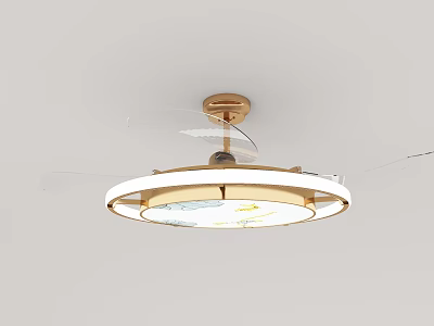 Modern Gold Round Chandelier With Transparent Blades And White Glass Shade 3d model