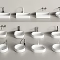 Collection of Different White Washbasin Styles with Faucet Designs