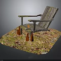 Outdoor Setting Featuring Weathered Wooden Chair On Moss Covered Ground With Orange Cones