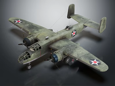 Vintage Green Fighter Plane Model With Red Star Emblems And Twin Propellers 3d model