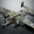 Vintage Green Fighter Plane Model With Red Star Emblems And Twin Propellers