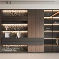 Modern Wooden Bookcase With Built in LED Lighting Glass Door Design And Decorative Panels
