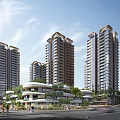 Modern High Rise Residential Buildings With Greenery Pedestrian Area And Road Surroundings