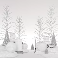 Decorative Ornament Set With Lighted Branches Mini Christmas Trees Glass Candle Holders And Golden Spheres