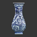 Traditional Chinese Blue and White Ceramic Vase With Dragon Pattern Double Ears Hexagonal Base 3d model