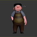 Chubby Cartoon Character In Black Cap With Red Nose Green Leaf Blue Shirt Overalls