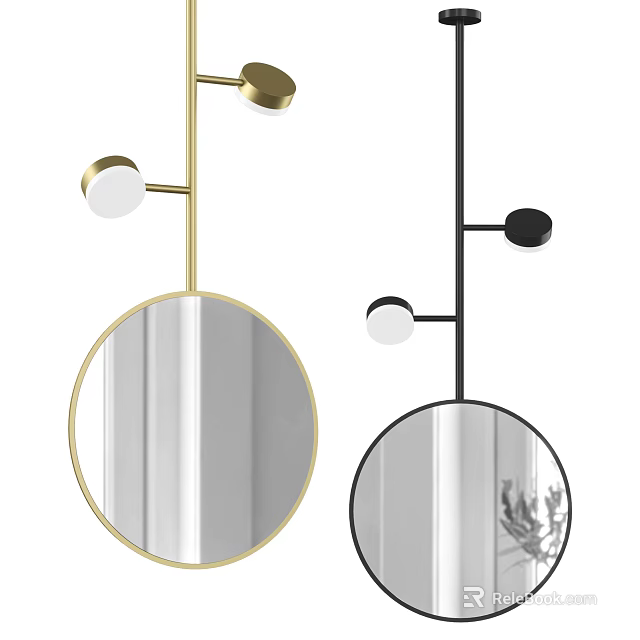 Round Mirror with Gold and Black Stand and Circular Accents for Modern Decor 3d model 