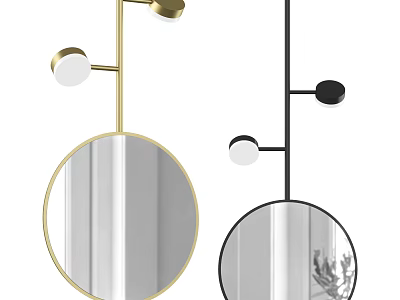 Round Mirror with Gold and Black Stand and Circular Accents for Modern Decor 3d model