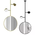 Round Mirror with Gold and Black Stand and Circular Accents for Modern Decor