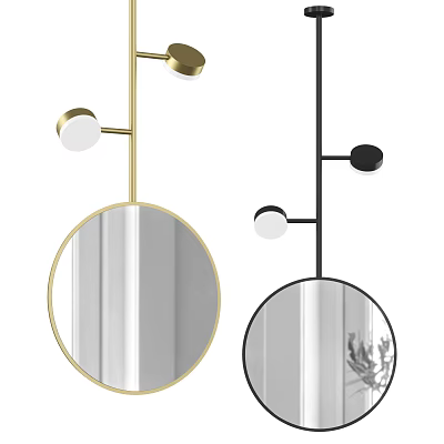 Round Mirror with Gold and Black Stand and Circular Accents for Modern Decor 3d model