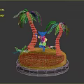 Adventurous Character Standing On Tropical Island With Palm Trees Green Water And Silver Base
