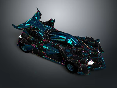 Futuristic Glossy Car With Blue Black Geometric Design And Neon Accents 3d model