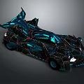Futuristic Glossy Car With Blue Black Geometric Design And Neon Accents