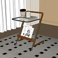 Modern Wheeled Side Table With Coffee Cups Books And Magazine On Rug