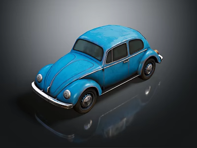 Blue Vintage Volkswagen Beetle With Shiny Retro Body And Reflective Surface 3d model
