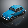 Blue Vintage Volkswagen Beetle With Shiny Retro Body And Reflective Surface