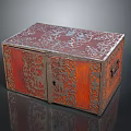 Red Traditional Carved Wooden Chest With Intricate Patterns And Decorative Design