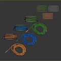 Colorful Storage Racks And Coiled Cables In Various Colors On Dark Background