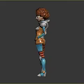 Futuristic Game Movie Character With Red Hair And Blue Orange Mechanical Armor Boots