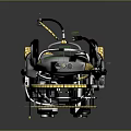 Complex Industrial Mechanical Structure With Metal Wheels Pipes And Frame Components