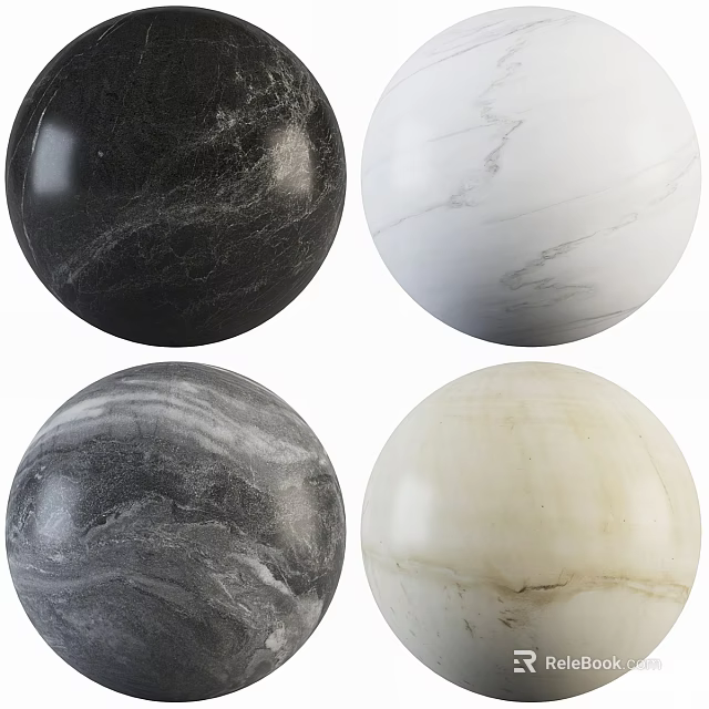 Marble Sphere Components In Black White Gray And Beige Natural Textures 3d model