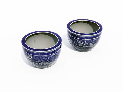 Two Blue And White Decorative Ceramic Bowls With Intricate Patterns 3d model