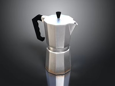 Stainless Steel Moka Pot With Black Handle And Lid On Black Background 3d model
