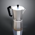 Stainless Steel Moka Pot With Black Handle And Lid On Black Background