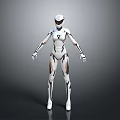 Futuristic Robot Character With White And Gold Mechanical Body Standing Stance