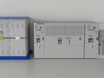 Industrial Electrical Control Cabinets With Safety Warning Signs And Control Panels 3d model