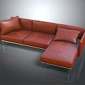 Modern Red Leather Sectional Sofa With Metal Legs And Accent Pillows