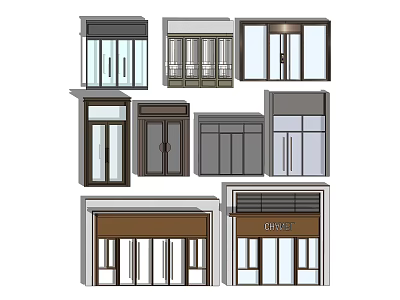 Various Modern Entrance Door Designs with Glass Panels and Wooden Frames 3d model