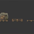 Multiple Wooden Pallets Arranged With Central Green Covered Item