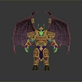 Fantasy Demon Character In Ornate Golden Red Armor With Horns And Wings