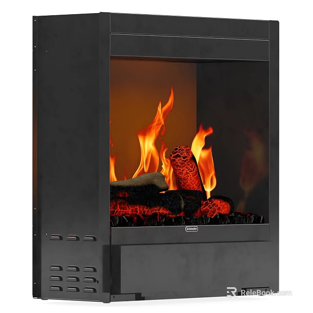 Modern Black Frame Fireplace With Burning Flames And Logs In Interior 3d model 