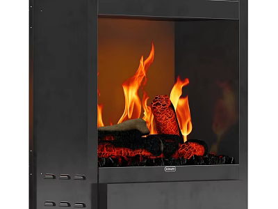 Modern Black Frame Fireplace With Burning Flames And Logs In Interior 3d model