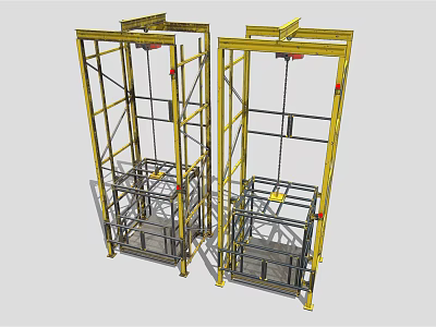 Yellow Industrial Lifting Equipment With Metal Frame Double Units And Chain Structure 3d model