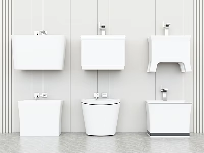 Various White Toilet Designs Displayed In Modern Bathroom With Different Styles 3d model
