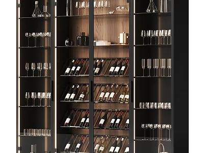 Modern Wine Cabinet With Layered Storage For Wine Bottles And Glasses 3d model