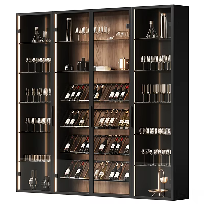 Modern Wine Cabinet With Layered Storage For Wine Bottles And Glasses 3d model